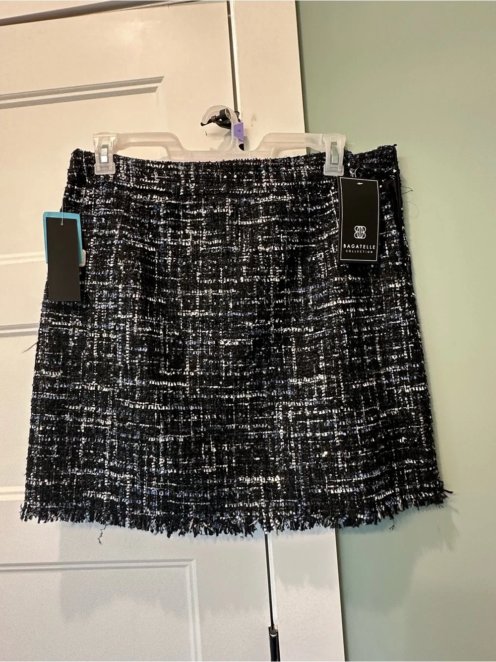 Black & White Tweed Fringe Mini Skirt